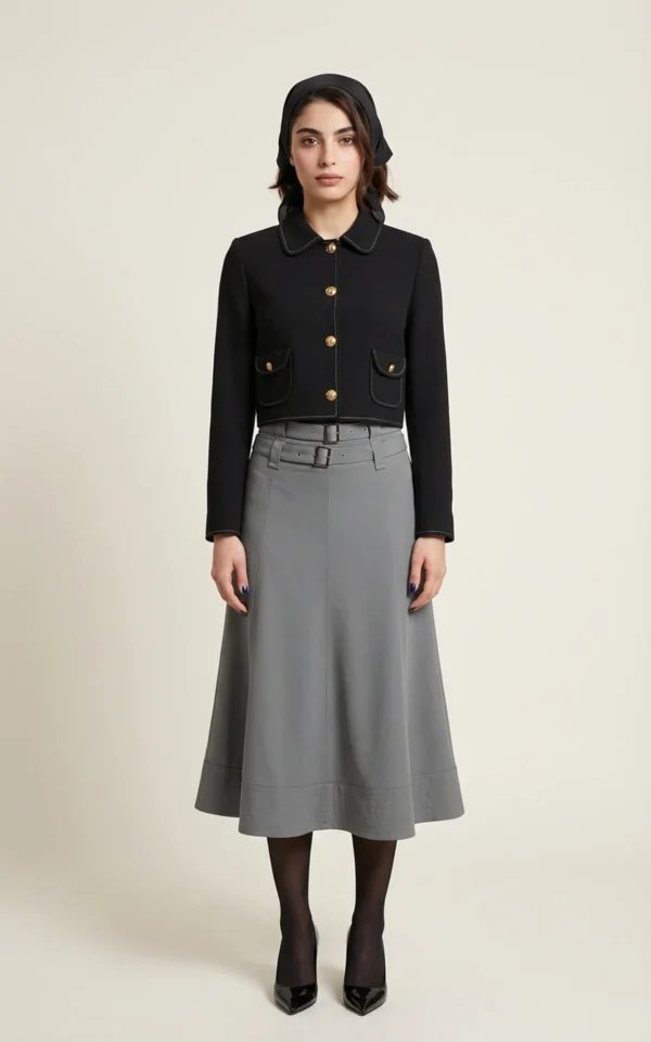 دامن زنانه طوسی برند نوادو پاییز-زمستانه شیک