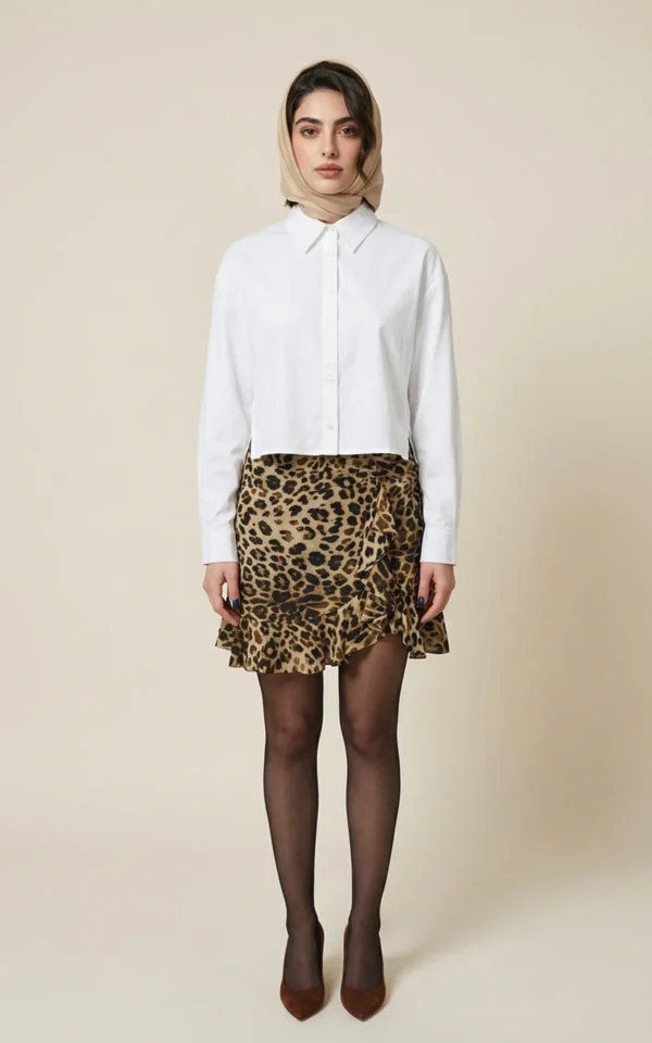 دامن کوتاه با طرح پلنگی لبه‌های چین‌دار نوادو کد 404115071813 - Image 3