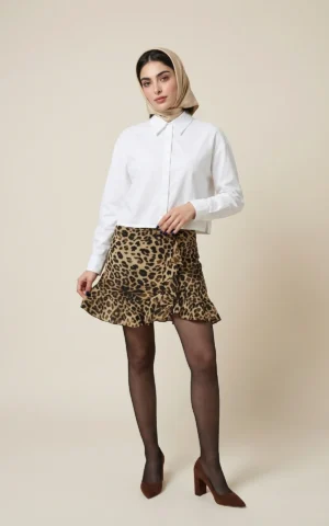 دامن کوتاه با طرح پلنگی لبه‌های چین‌دار نوادو کد 404115071813 - Image 2