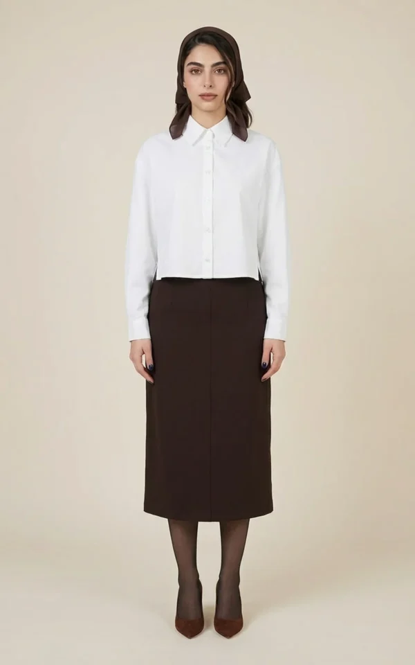 دامن زنانه قهوه‌ای تیره با فاق بلند نوادو کد 404115081816 - Image 3