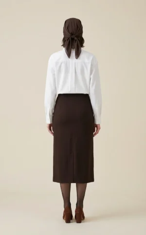 دامن زنانه قهوه‌ای تیره با فاق بلند نوادو کد 404115081816 - Image 4