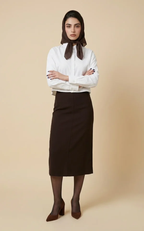 دامن زنانه قهوه‌ای تیره با فاق بلند نوادو کد 404115081816 - Image 2