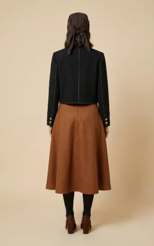 دامن زنانه قهوه‌ای پاییز-زمستانه مدل میدی برند نوادو