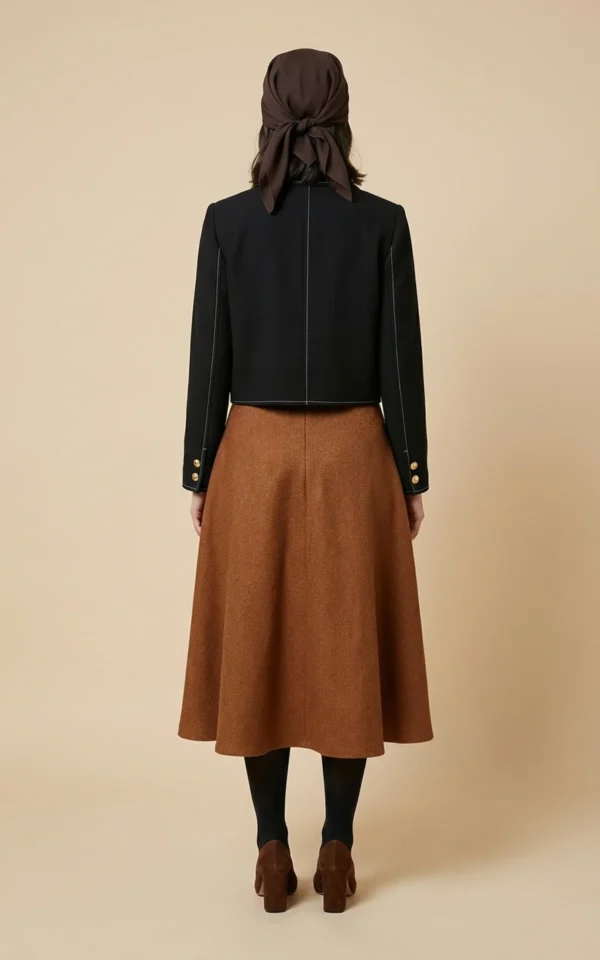 دامن زنانه قهوه‌ای پاییز-زمستانه مدل میدی برند نوادو
