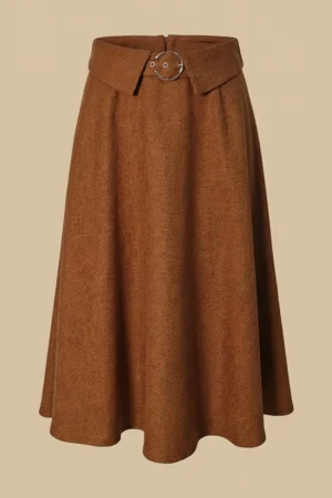 دامن زنانه قهوه‌ای پاییز-زمستانه مدل میدی برند نوادو