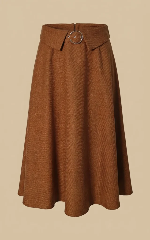 دامن زنانه قهوه‌ای پاییز-زمستانه مدل میدی برند نوادو