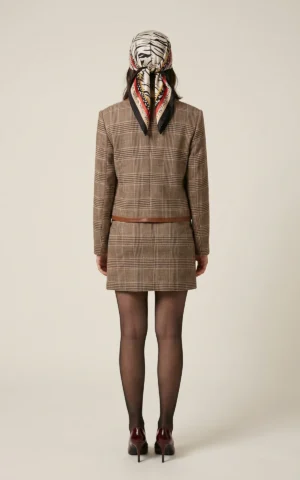 دامن کوتاه چهارخانه با لبه‌دوزی چرمی نوادو کد 404115111656 - Image 4