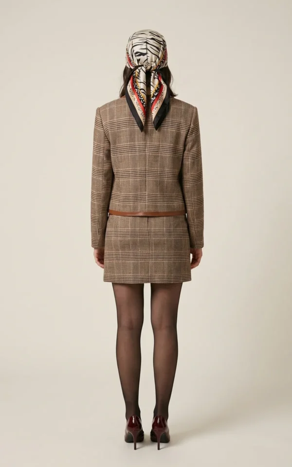 دامن کوتاه چهارخانه با لبه‌دوزی چرمی نوادو کد 404115111656 - Image 4