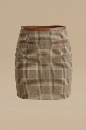 دامن کوتاه چهارخانه با لبه‌دوزی چرمی نوادو کد 404115111656