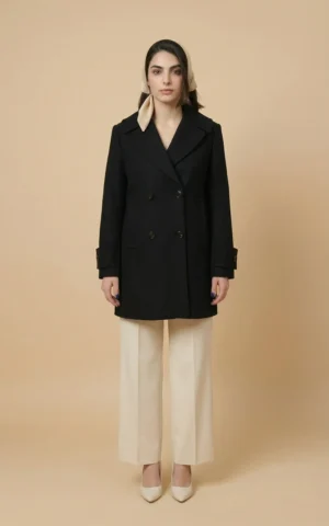 کت زنانه زمستانی مشکی، یقه انگلیسی پهن و دکمه‌دار نوادو کد 404118041875 - Image 3