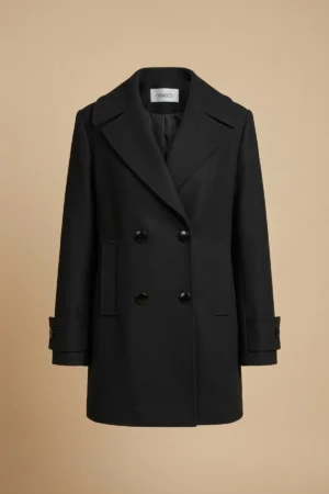 کت زنانه زمستانی مشکی، یقه انگلیسی پهن و دکمه‌دار نوادو کد 404118041875