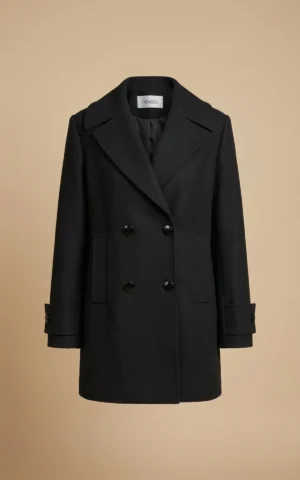 کت زنانه زمستانی مشکی، یقه انگلیسی پهن و دکمه‌دار نوادو کد 404118041875