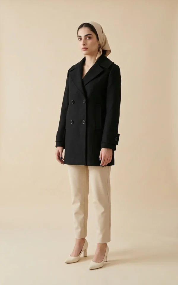کت زنانه زمستانی مشکی، یقه انگلیسی پهن و دکمه‌دار نوادو کد 404118041875 - Image 2