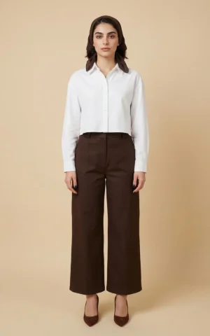 شلوار زنانه قهوه‌ای تیره با فاق بلند نوادو کد 404123271763 - Image 3