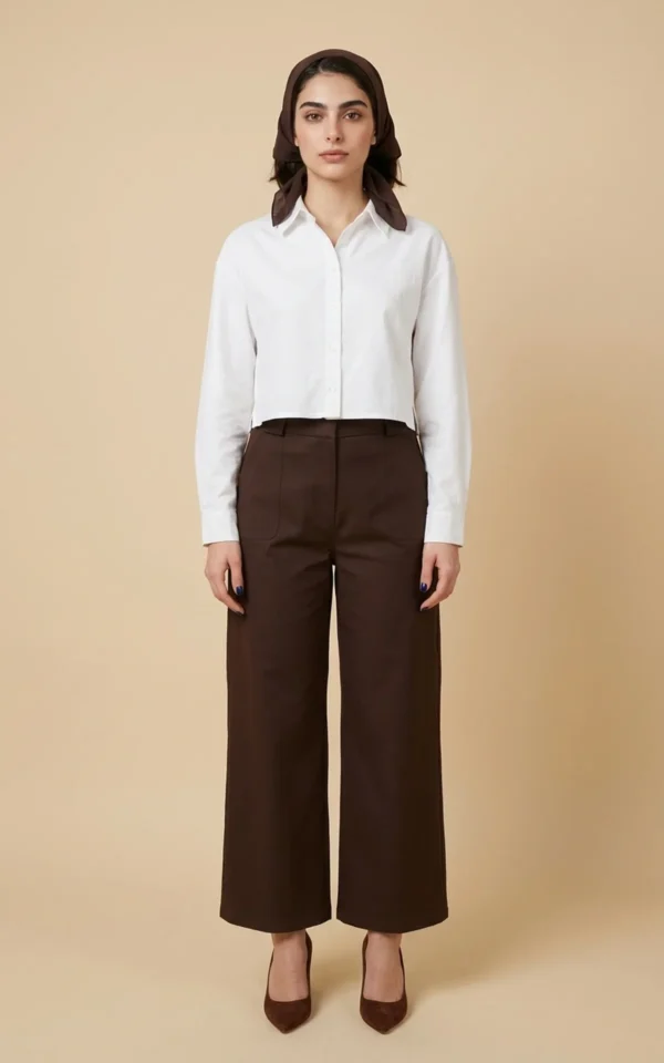 شلوار زنانه قهوه‌ای تیره با فاق بلند نوادو کد 404123271763 - Image 3