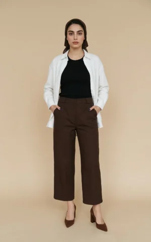 شلوار زنانه قهوه‌ای تیره با فاق بلند نوادو کد 404123271763 - Image 2