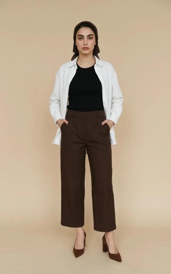شلوار زنانه قهوه‌ای تیره با فاق بلند نوادو کد 404123271763 - Image 2