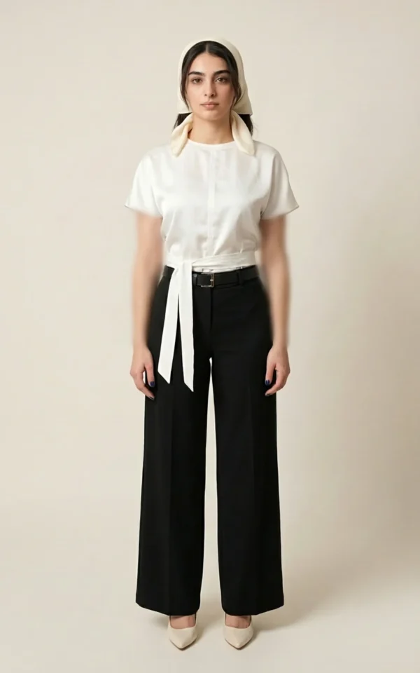 شلوار زنانه مشکی دمپاگشاد با فاق بلند نوادو کد 404123401820 - Image 3