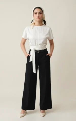 شلوار زنانه مشکی دمپاگشاد با فاق بلند نوادو کد 404123401820 - Image 2