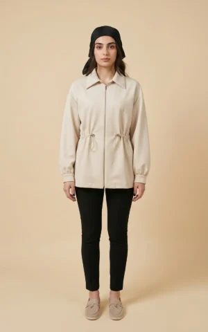 سویشرت زنانه کرم زیپ‌دار با کمر کشی گره‌دار نوادو کد 404127011819 - Image 3