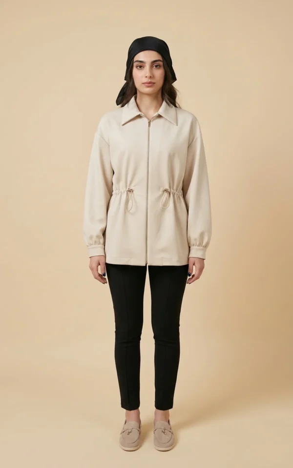 سویشرت زنانه کرم زیپ‌دار با کمر کشی گره‌دار نوادو کد 404127011819 - Image 3