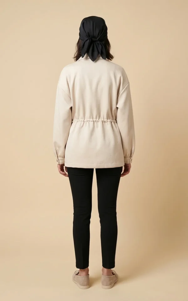سویشرت زنانه کرم زیپ‌دار با کمر کشی گره‌دار نوادو کد 404127011819 - Image 4