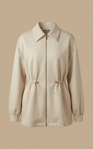 سویشرت زنانه کرم زیپ‌دار با کمر کشی گره‌دار نوادو کد 404127011819