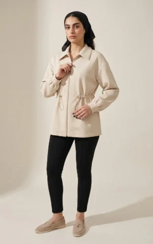 سویشرت زنانه کرم زیپ‌دار با کمر کشی گره‌دار نوادو کد 404127011819 - Image 2