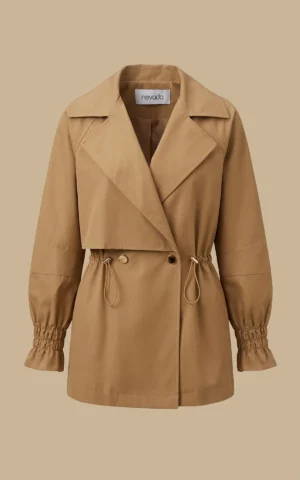 کت زنانه خردلی کمردار با یقه انگلیسی و جیب نوادو کد 404132061733