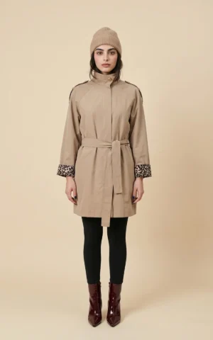 بارانی زنانه کرم با آستر و تزیینات پلنگی نوادو کد 404132071716 - Image 2