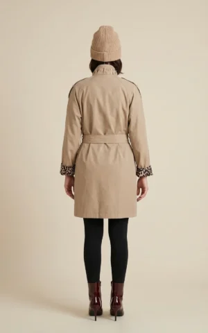 بارانی زنانه کرم با آستر و تزیینات پلنگی نوادو کد 404132071716 - Image 3