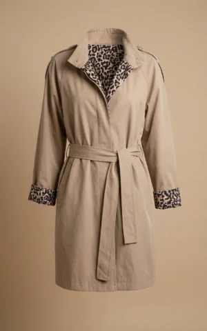 بارانی زنانه کرم با آستر و تزیینات پلنگی نوادو کد 404132071716