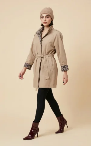 بارانی زنانه کرم با آستر و تزیینات پلنگی نوادو کد 404132071716 - Image 4