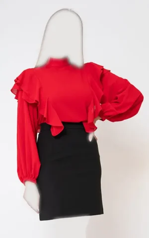 شومیز زنانه قرمز یقه گرد آستین بلند برند NEVADO | از نمای نزدیک