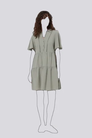 پیراهن زنانه کوتاه چندلایه با یقه مردانه و جزییات نوار تزیینی برند کلینز کد CL1074275