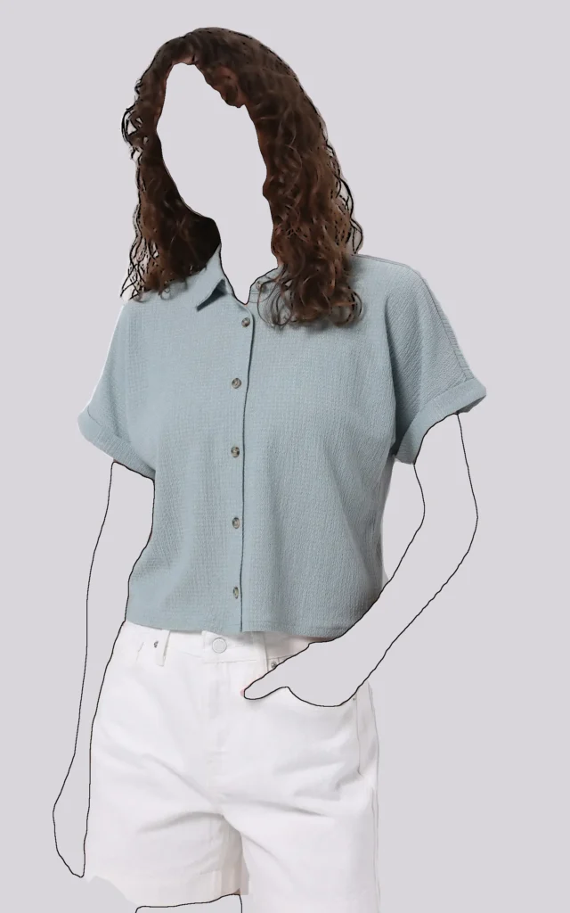 شومیز زنانه سبز ملانژ آستین کوتاه