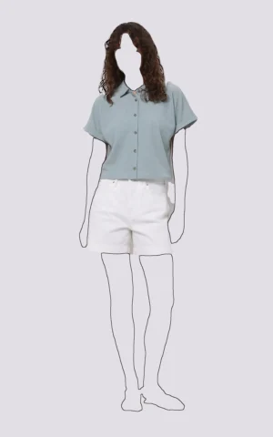 نمای قدی شومیز زنانه سبز ملانژ آستین کوتاه