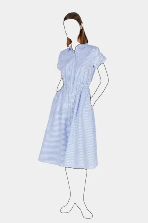 پیراهن نخی زنانه کولینز (Colin’s) آبی راه راه مدل دکمه‌دار میدی کد CL1074678