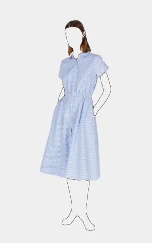 پیراهن نخی زنانه کولینز (Colin’s) آبی راه راه مدل دکمه‌دار میدی کد CL1074678