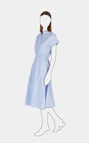 پیراهن نخی زنانه کولینز (Colin’s) آبی راه راه مدل دکمه‌دار میدی کد CL1074678 - Image 4