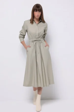 پیراهن زنانه بلند کمر‌کش بنددار با یقه مردانه برند کلینز کد CL1075558