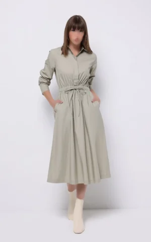 پیراهن زنانه بلند کمر‌کش بنددار با یقه مردانه برند کلینز کد CL1075558