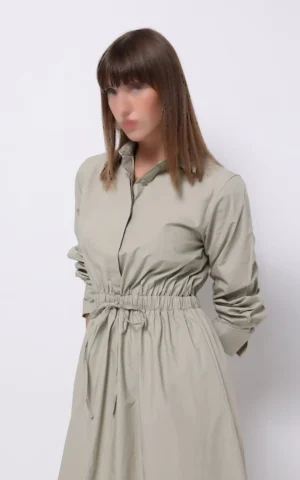 پیراهن زنانه بلند کمر‌کش بنددار با یقه مردانه برند کلینز کد CL1075558 - Image 4