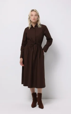 پیراهن زنانه بلند کمر‌کش بنددار با یقه مردانه برند کلینز کد CL1075558 - Image 3