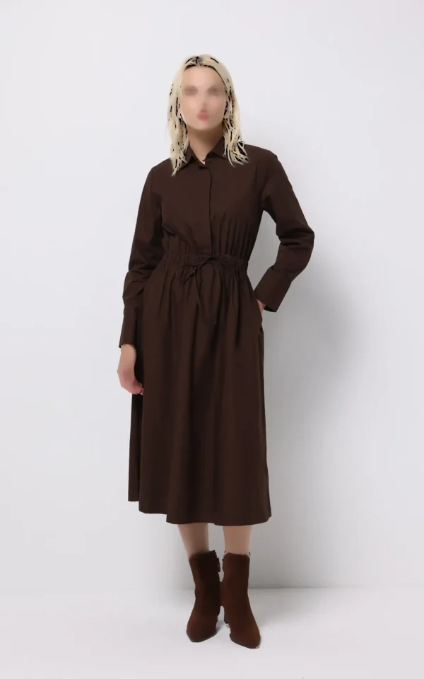 پیراهن زنانه بلند کمر‌کش بنددار با یقه مردانه برند کلینز کد CL1075558 - Image 3