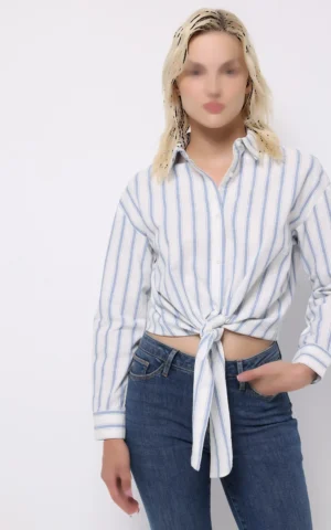 شومیز زنانه راه‌راه با گره جلو و استایل کژوال برند نوادو کد CL1075566 - Image 3