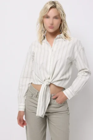 شومیز زنانه راه‌راه با گره جلو و استایل کژوال برند نوادو کد CL1075566