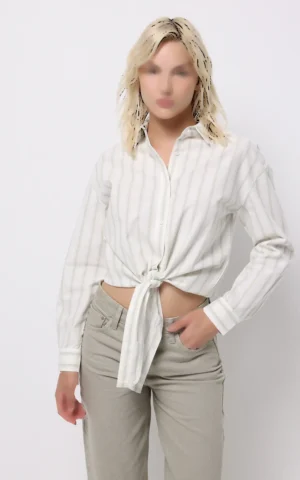 شومیز زنانه راه‌راه با گره جلو و استایل کژوال برند نوادو کد CL1075566