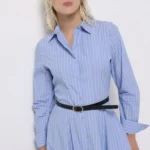 پیراهن شومیزی زنانه آبی با طرح راه‌راه عمودی برند کلینز کد CL1075584