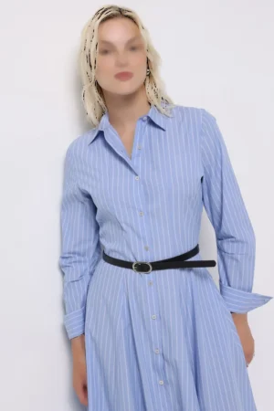 پیراهن شومیزی زنانه آبی با طرح راه‌راه عمودی برند کلینز کد CL1075584